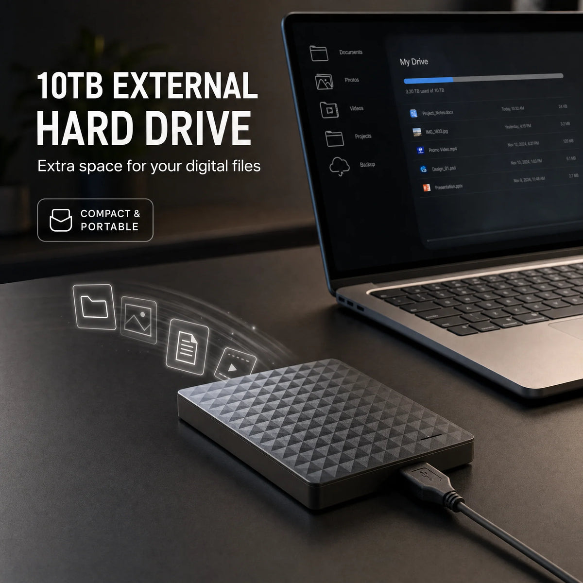 External Hard Drive 10TB USB 3.0 Compact Design