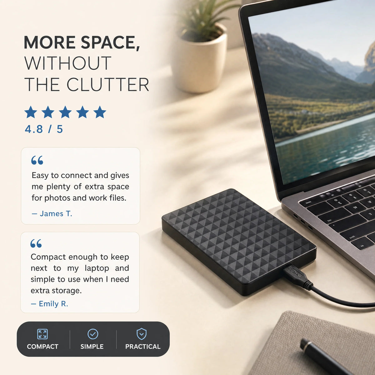 External Hard Drive 10TB USB 3.0 Compact Design