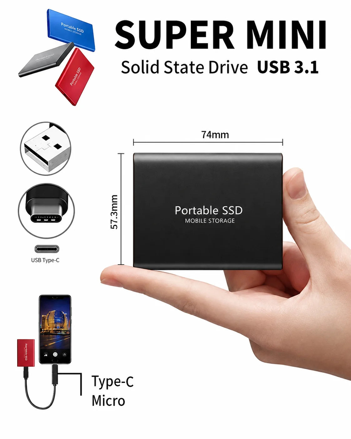 External SSD 128 TB Compact Shock-Resistant