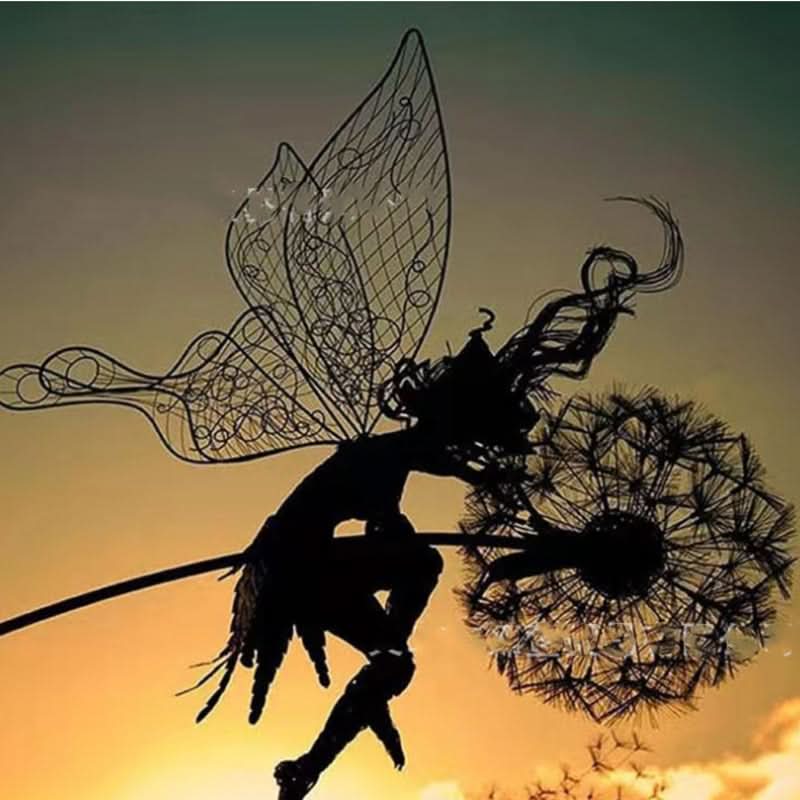 Fairy Garden Stake Metal Dandelion Weather-Resistant