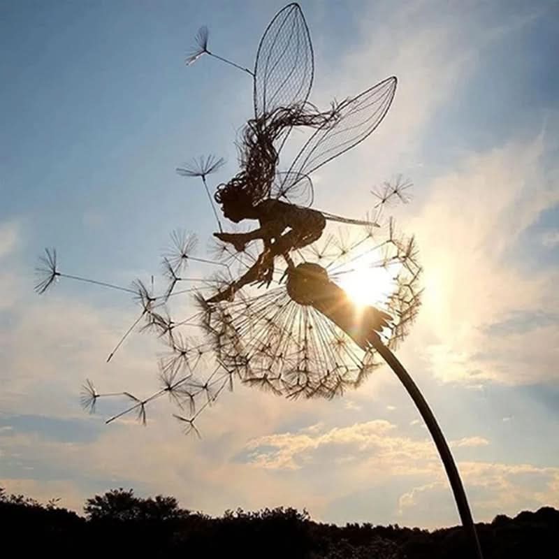 Fairy Garden Stake Metal Dandelion Weather-Resistant