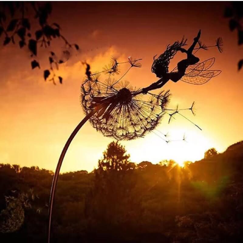 Fairy Garden Stake Metal Dandelion Weather-Resistant