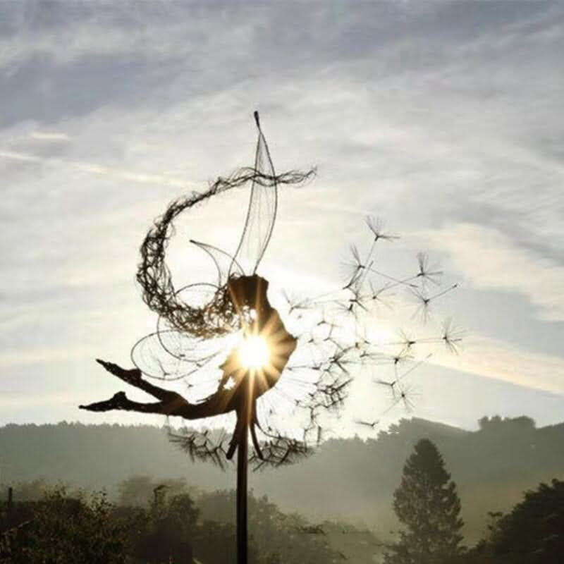 Fairy Garden Stake Metal Dandelion Weather-Resistant