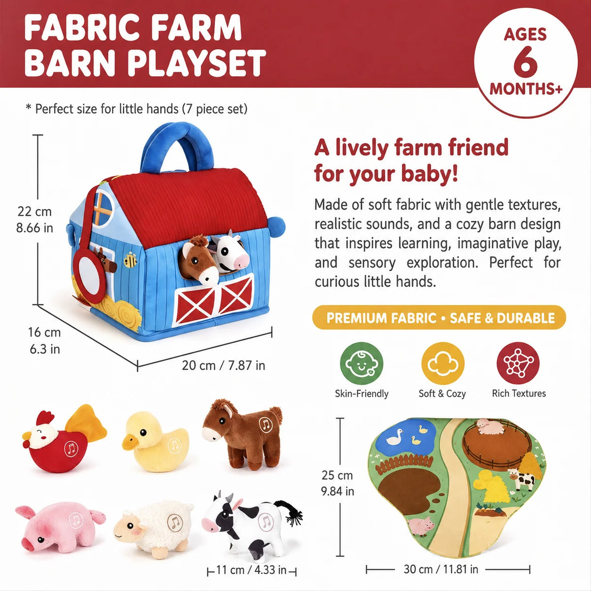 Farm Animal Plush Playset Portable Playhouse