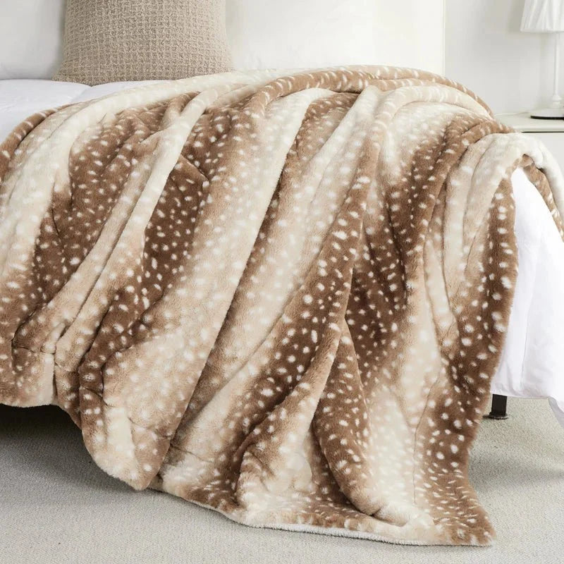 Faux Fur Blanket Reversible Plush Deer Pattern