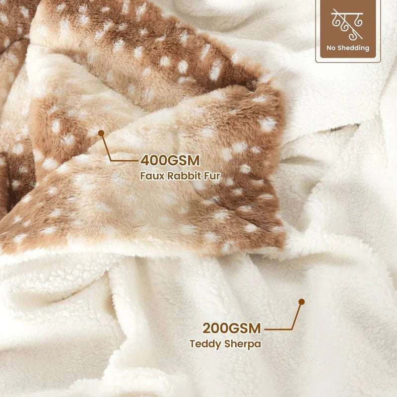 Faux Fur Blanket Reversible Plush Deer Pattern