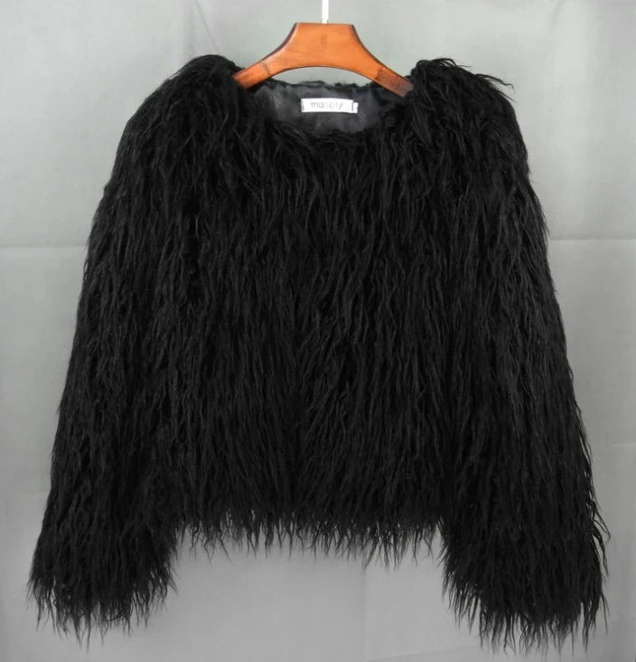 Faux Fur Coat Soft Warm Lined Animal-Free Materials