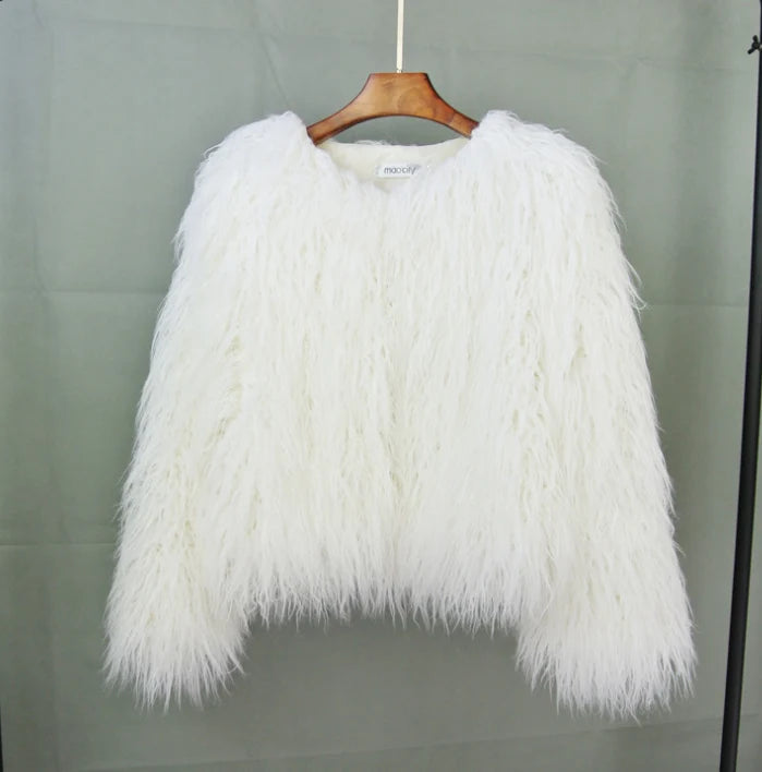 Faux Fur Coat Soft Warm Lined Animal-Free Materials