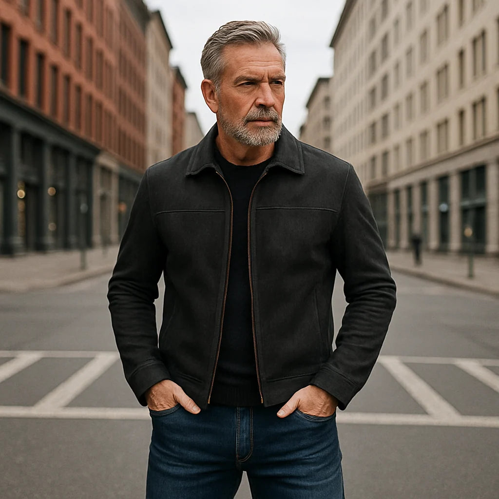 Faux Leather Jacket Tailored Fit Full-Zip Pockets