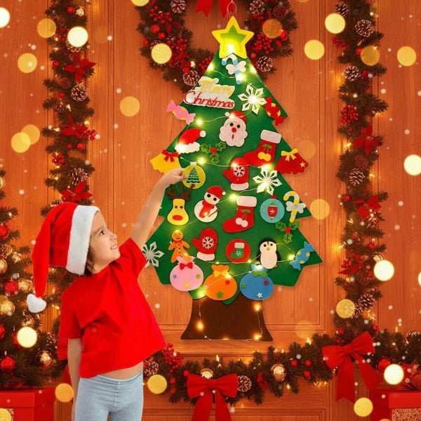 Felt Christmas Tree 30 Removable Ornaments Warm LED Lights