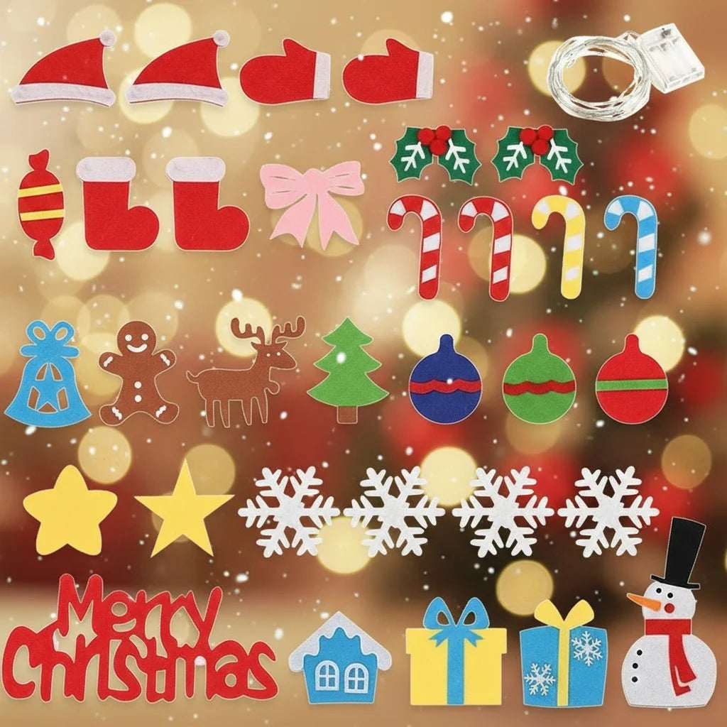 Felt Christmas Tree 30 Removable Ornaments Warm LED Lights