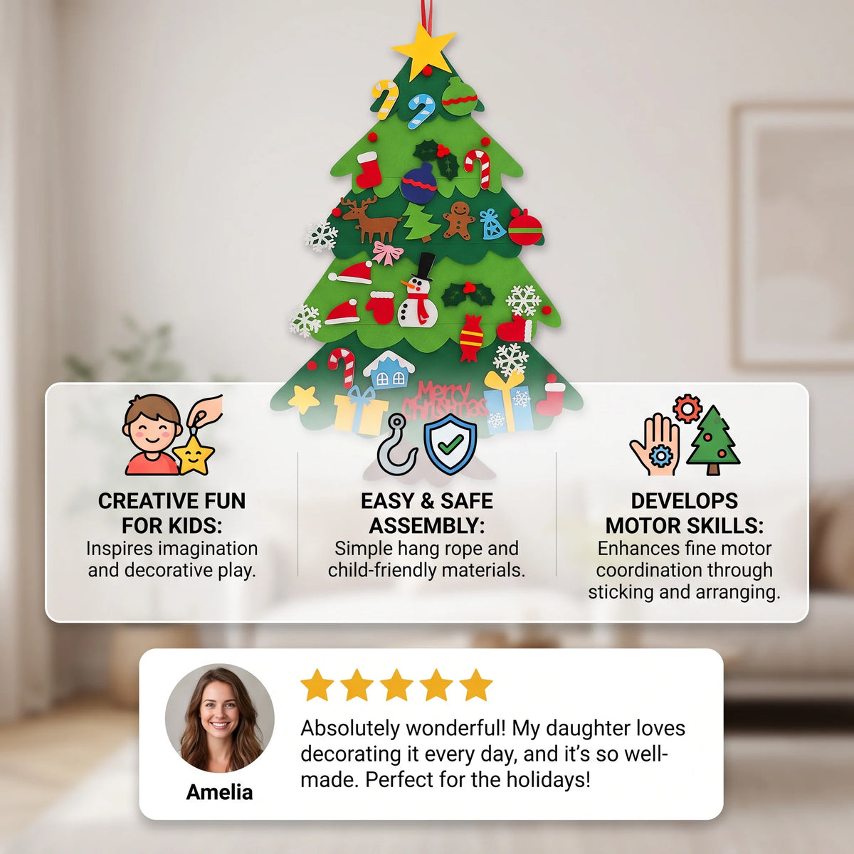 Felt Christmas Tree Removable Reusable Ornaments