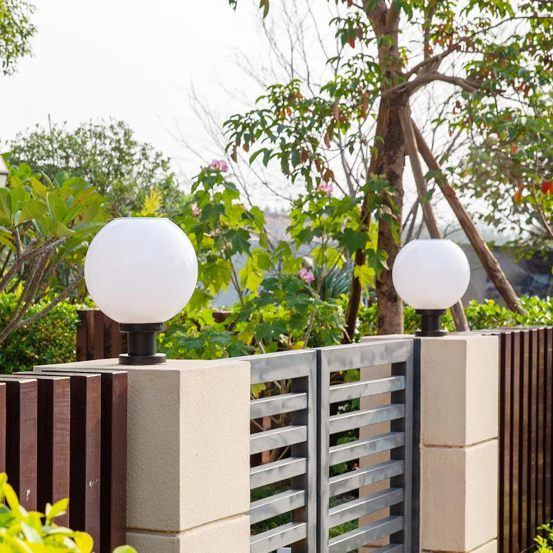 Fence Post Light Frosted Globe Stainless Steel Weather-Resistant Base