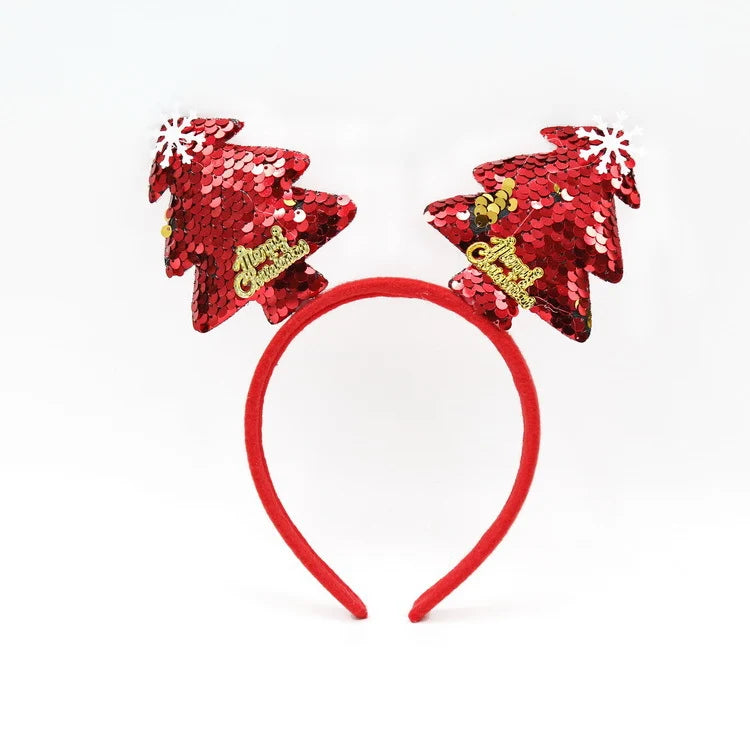 Festive Headband Santa Figurines & Sparkle Accents