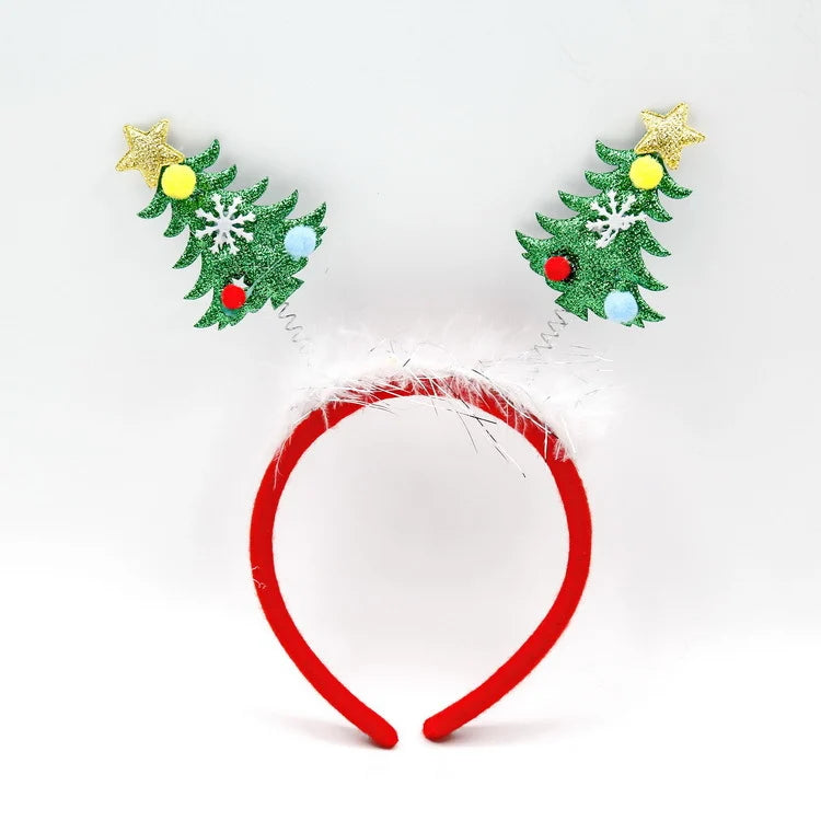 Festive Headband Santa Figurines & Sparkle Accents