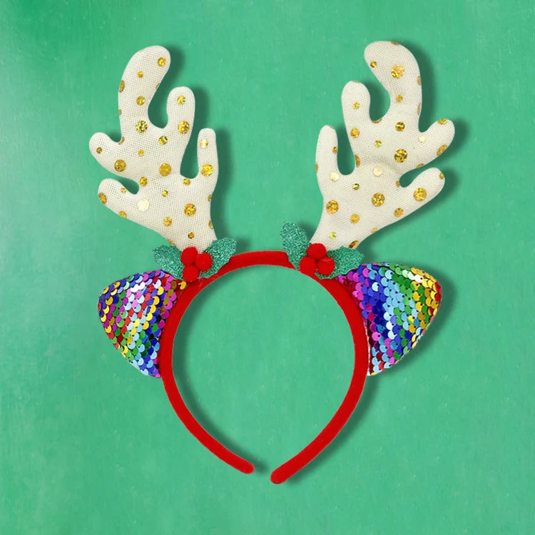 Festive Headband Santa Figurines & Sparkle Accents