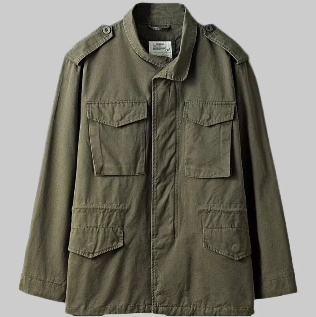 Field Jacket Vintage Military Style Adjustable Waist Four Pockets