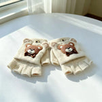 Fingerless Gloves Soft Fabric Touchscreen-Friendly Bear Design