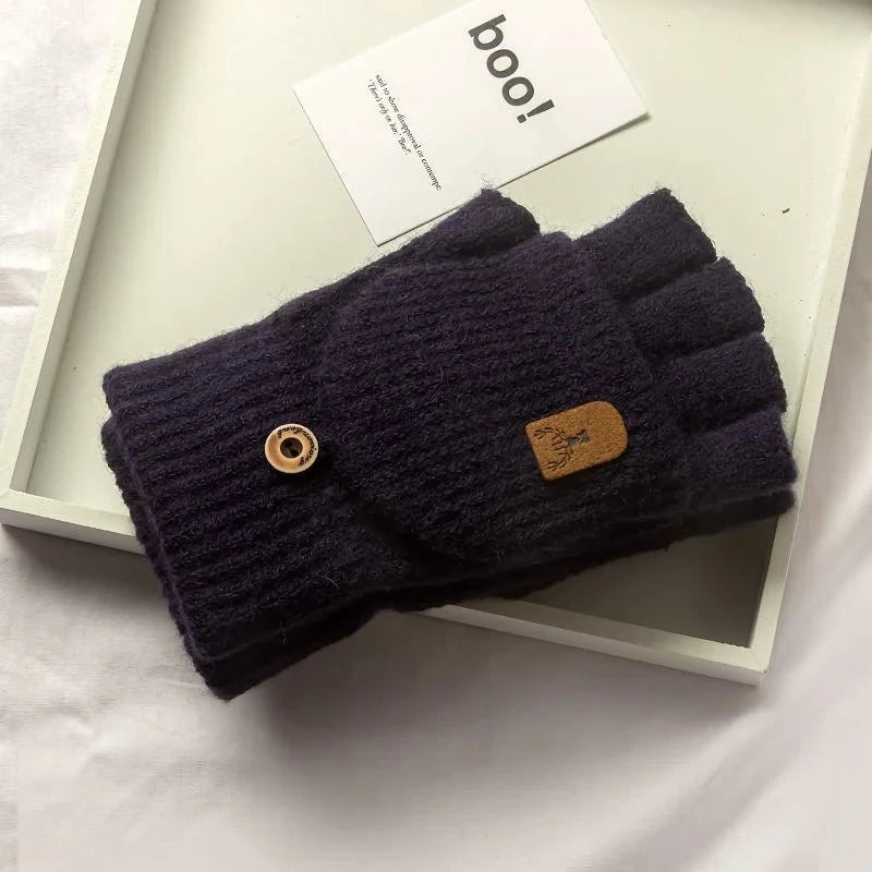 Fingerless Gloves Touchscreen Compatible Soft Acrylic Knit