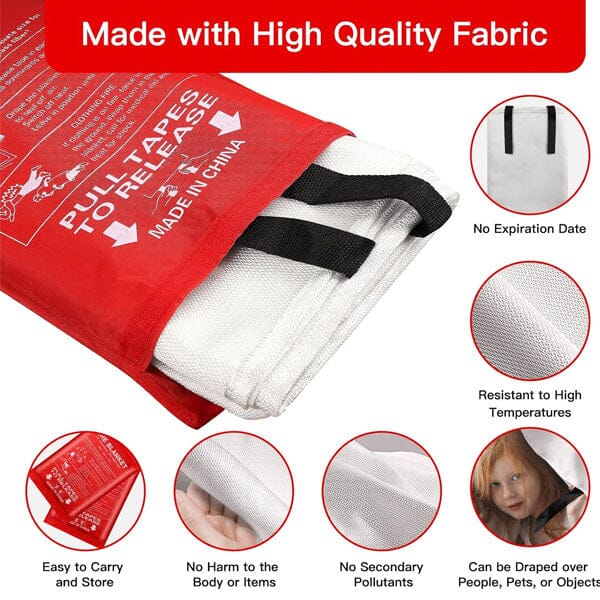 Fire Blanket EN 1869 Certified Fiberglass Reusable Wall-Mount Pouch