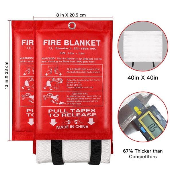Fire Blanket EN 1869 Certified Fiberglass Reusable Wall-Mount Pouch