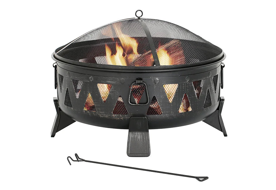 Fire Pit 30-Inch Steel Wood-Burning With Spark Screen & Poker