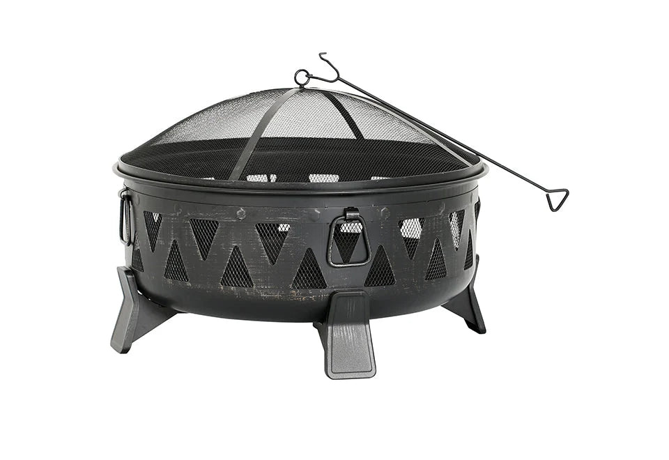 Fire Pit 30-Inch Steel Wood-Burning With Spark Screen & Poker