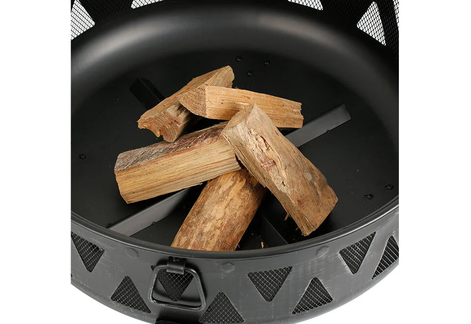 Fire Pit 30-Inch Steel Wood-Burning With Spark Screen & Poker