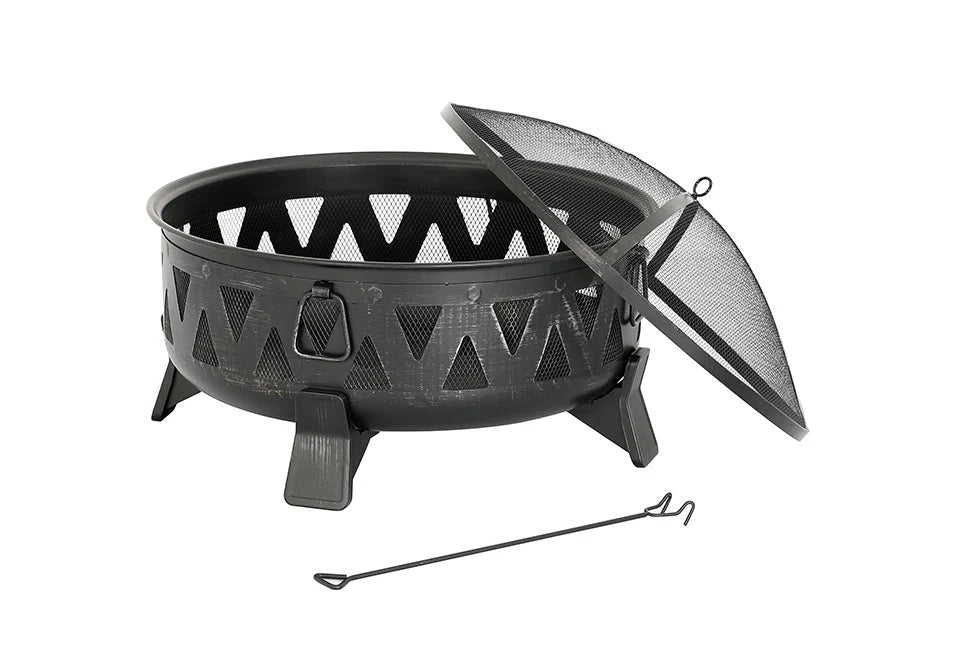 Fire Pit 30-Inch Steel Wood-Burning With Spark Screen & Poker