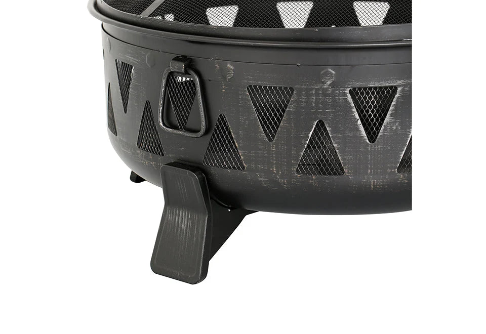 Fire Pit 30-Inch Steel Wood-Burning With Spark Screen & Poker
