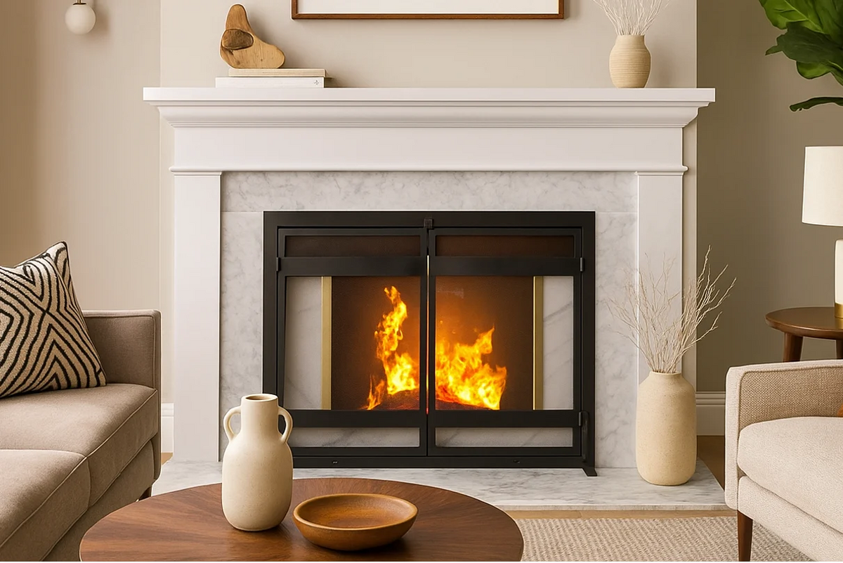 Fireplace Screen Wrought Iron Hinged Double Doors