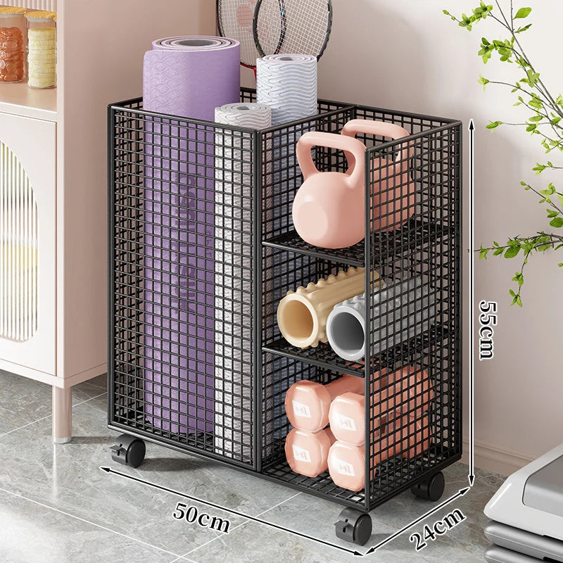 Fitness Equipment Storage Cart Rolling Mesh Shelves Locking Casters