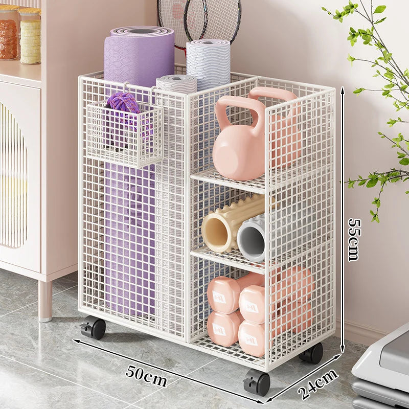Fitness Equipment Storage Cart Rolling Mesh Shelves Locking Casters