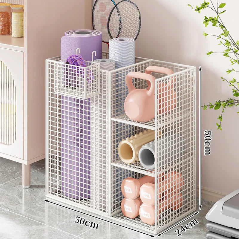 Fitness Equipment Storage Cart Rolling Mesh Shelves Locking Casters