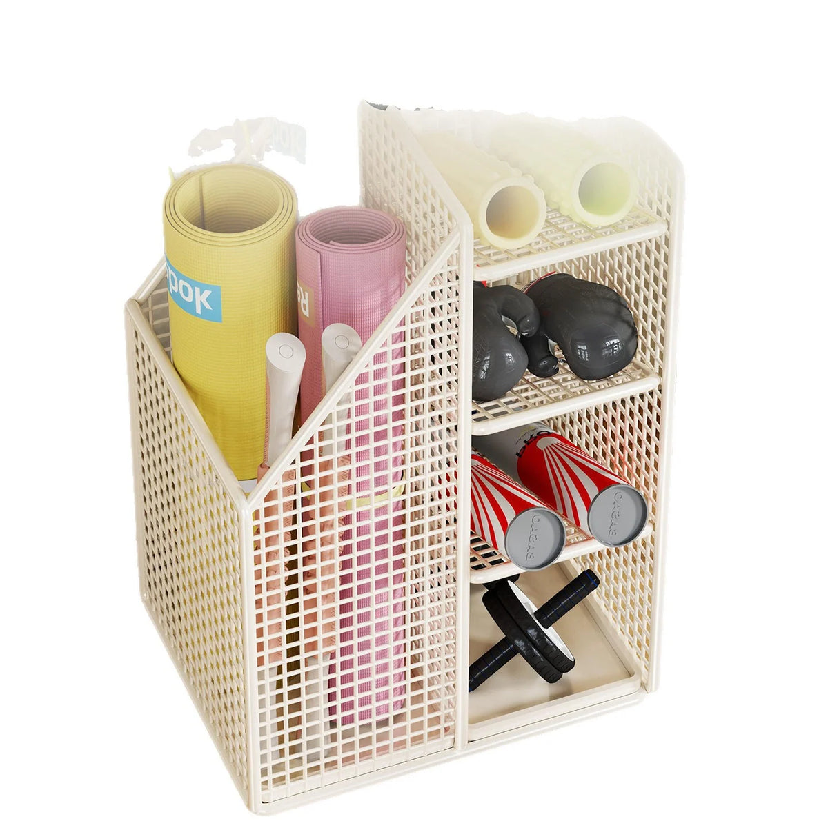 Fitness Equipment Storage Rack Vertical Mesh Multi-Compartment