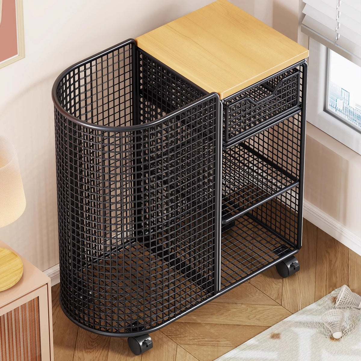 Fitness Storage Cart Yoga Mat Compartment Mesh Shelves & Drawer