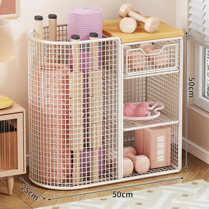 Fitness Storage Cart Yoga Mat Compartment Mesh Shelves & Drawer
