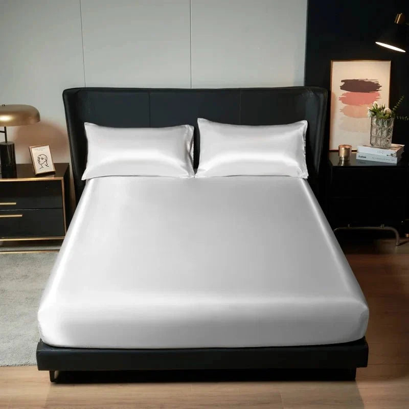 Fitted Sheet Cooling Ice Silk Satin All-Around Elastic Fit
