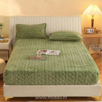 Fitted Sheet Set Velour Fleece Warmth All-Around Elastic Includes Pillowcases