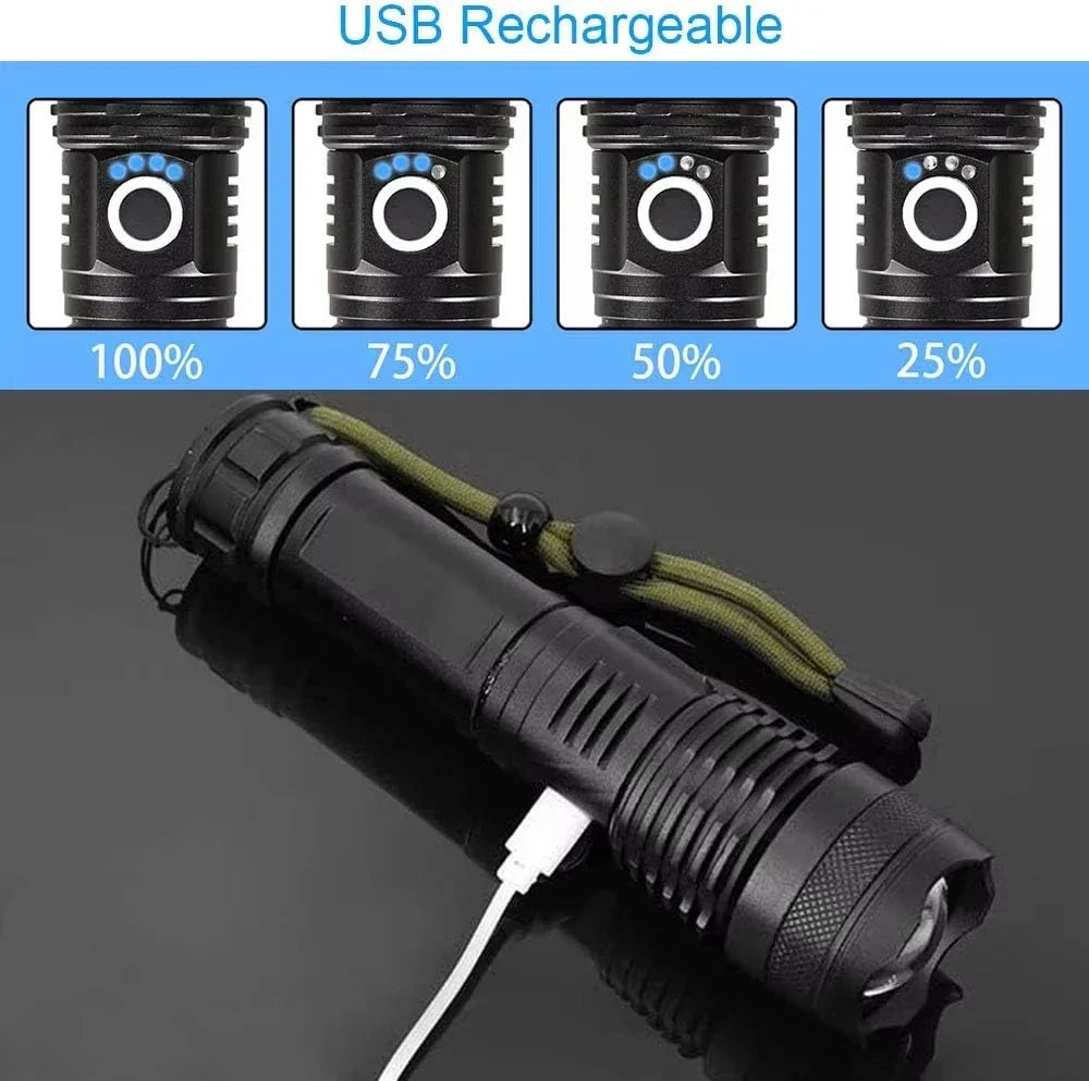 Flashlight USB Rechargeable High Lumen Zoomable Beam