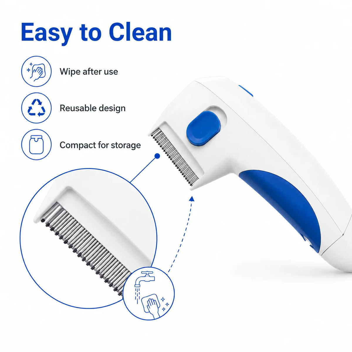 Flea Comb Battery-Powered Stainless Steel Detachable Head