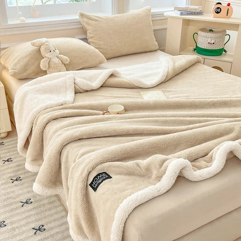 Fleece Blanket Double-Layer Lambskin Plush & Cozy Warmth