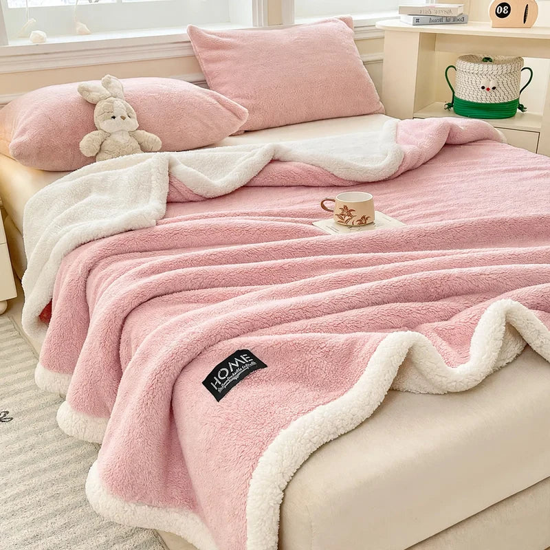 Fleece Blanket Double-Layer Lambskin Plush & Cozy Warmth