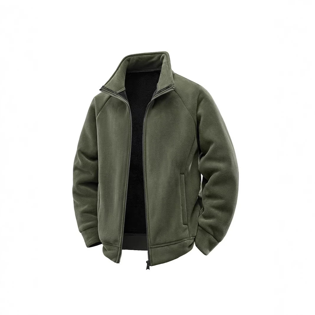 Fleece Jacket Double-Layer Teddy Lined High Collar Zipper Pockets