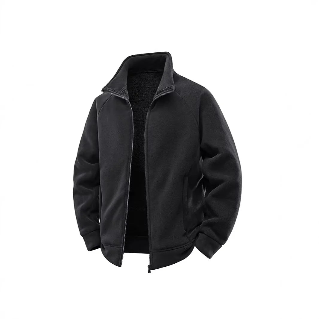 Fleece Jacket Double-Layer Teddy Lined High Collar Zipper Pockets