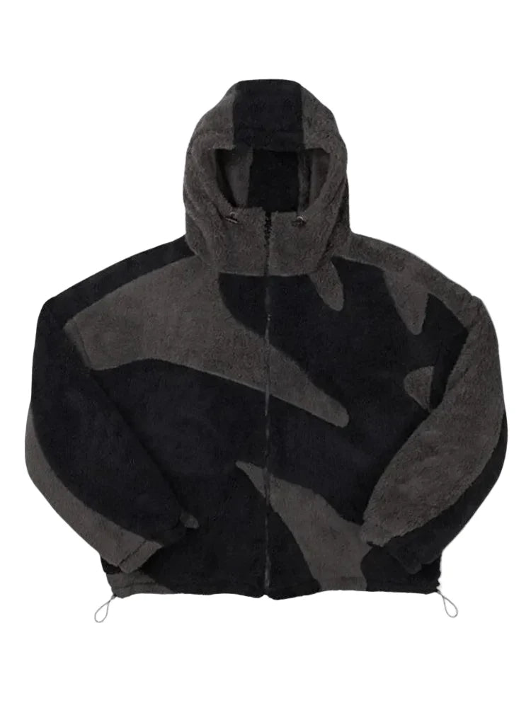 Fleece Jacket Hooded Zip-Front Adjustable Drawstring Hem