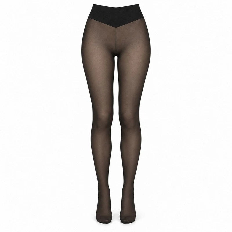 Fleece-Lined Tights Sheer Look High-Waisted Stretch Fit