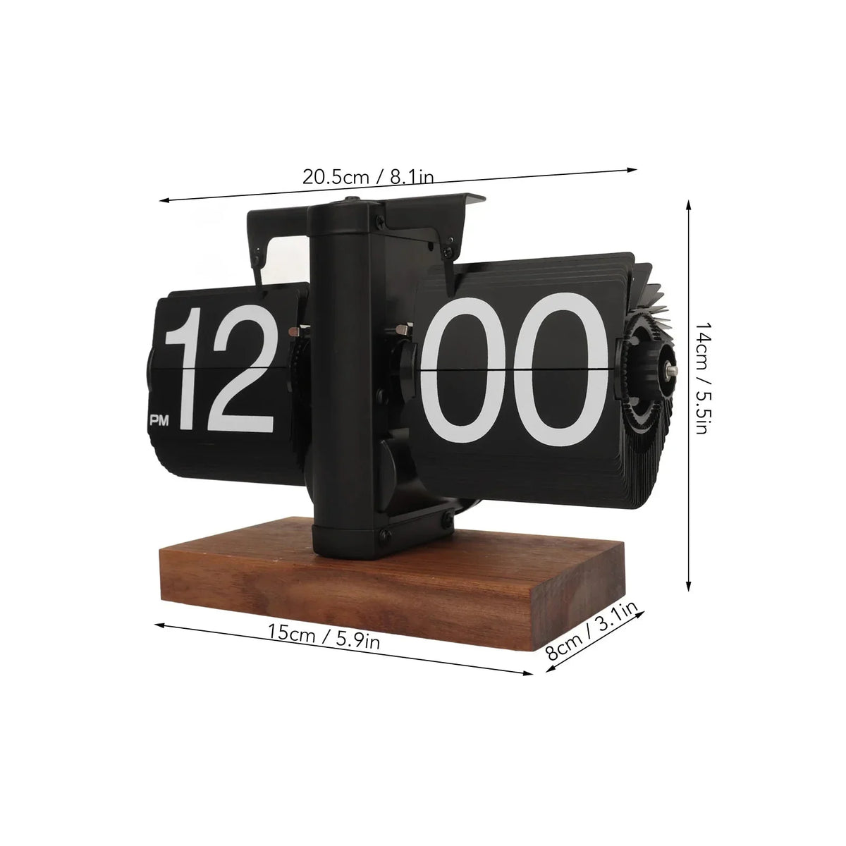 Flip Clock Mechanical Display Large Numbers Black Walnut Frame