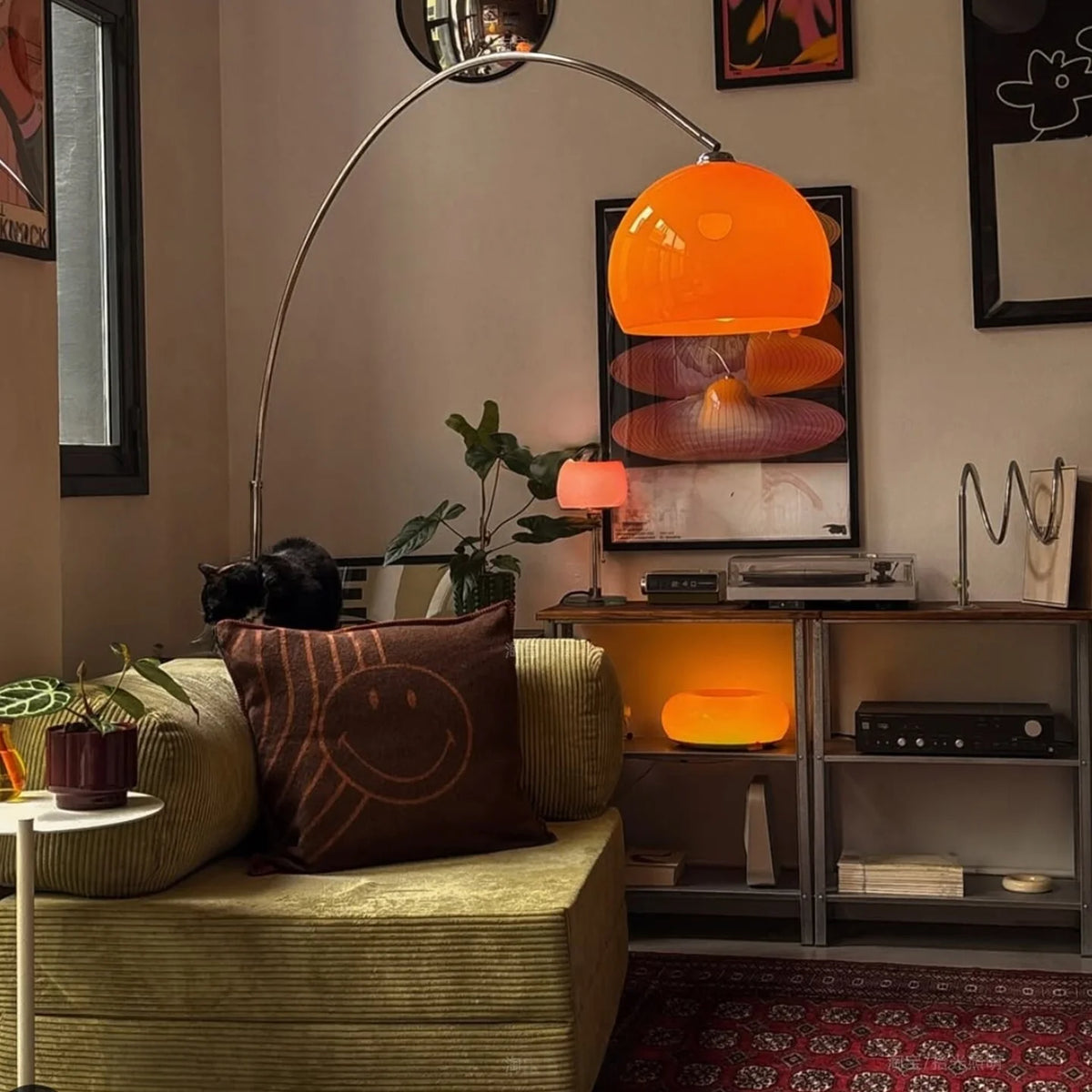 Floor Lamp Curved Metal Frame Adjustable Height Warm Ambient Light