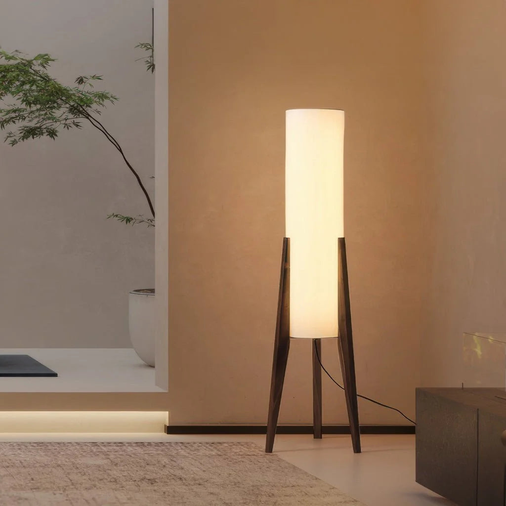 Floor Lamp Walnut Wood Base Dimmable LED Touch Control